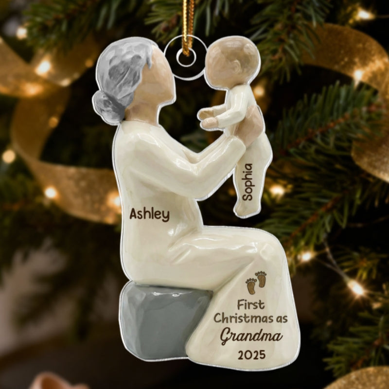 3D Effect First Christmas As Mom Grandma - Personalized Wooden Ornament