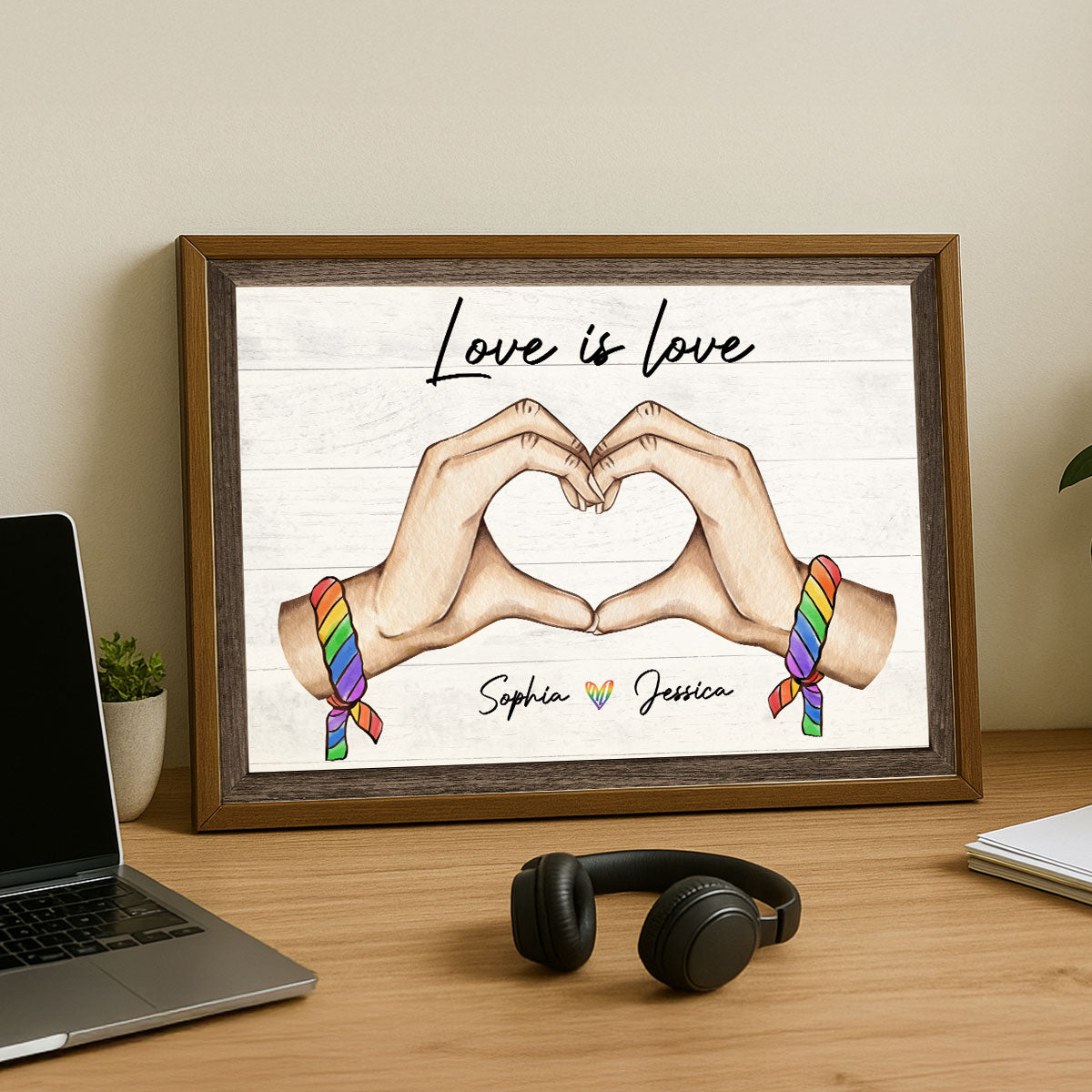 Pride Month LGBT Couple Heart Hands Personalized Poster, Gift For Couple