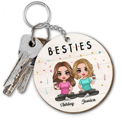 Besties Sisters Doll Women Sitting Personalized Wooden Keychain