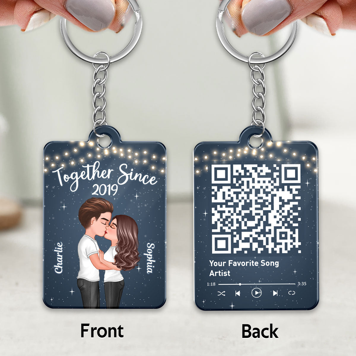 Light String Doll Couple Kissing Favorite Song Scannable QR Code Personalized Acrylic Keychain