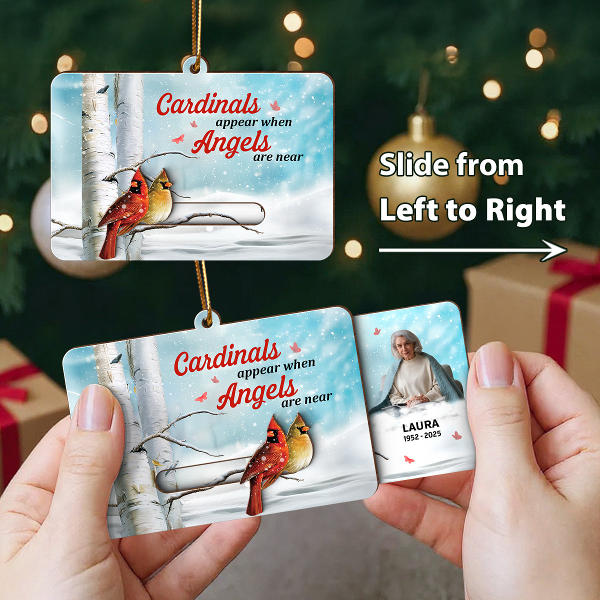 Cardinals Appear When Angels Are Near Custom Photo - Personalized Slider Ornament - Memorial Remembrance Keepsake