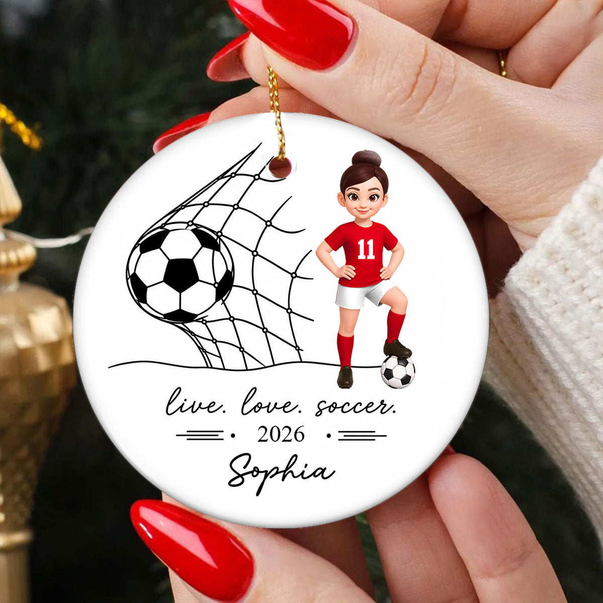 Live Love Soccer Girl Boy - Personalized Ceramic Ornament - Christmas Gift For Daughter, Gift For Son