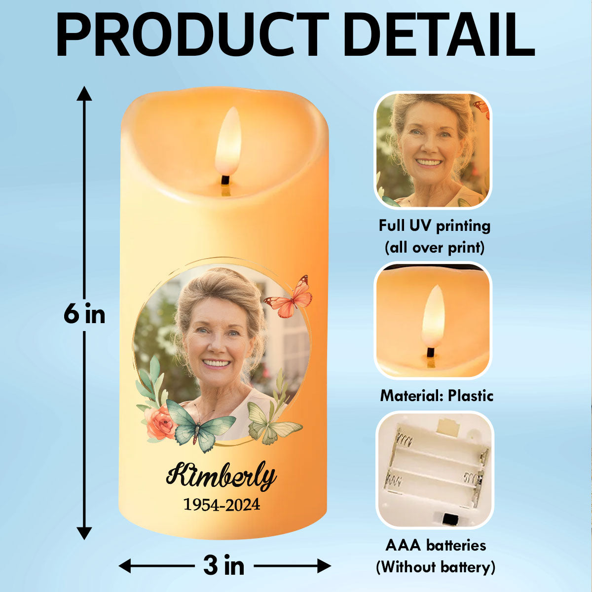 This Candle Burns In Loving Memory Personalized LED Candle, Custom Photo Sympathy Gift