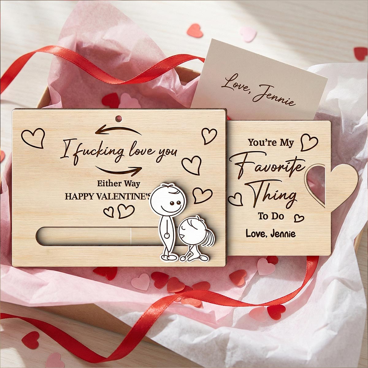 Funny Inappropriate Couple I Fcking Love You - Personalized Wooden Slider Ornament - Valentine's Day Gift For Him, For Her