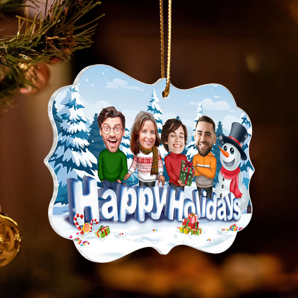 Happy Holiday Funny Family, Custom Photo Ornament, Personalized Family Photo Christmas Ornament, Family Keepsake
