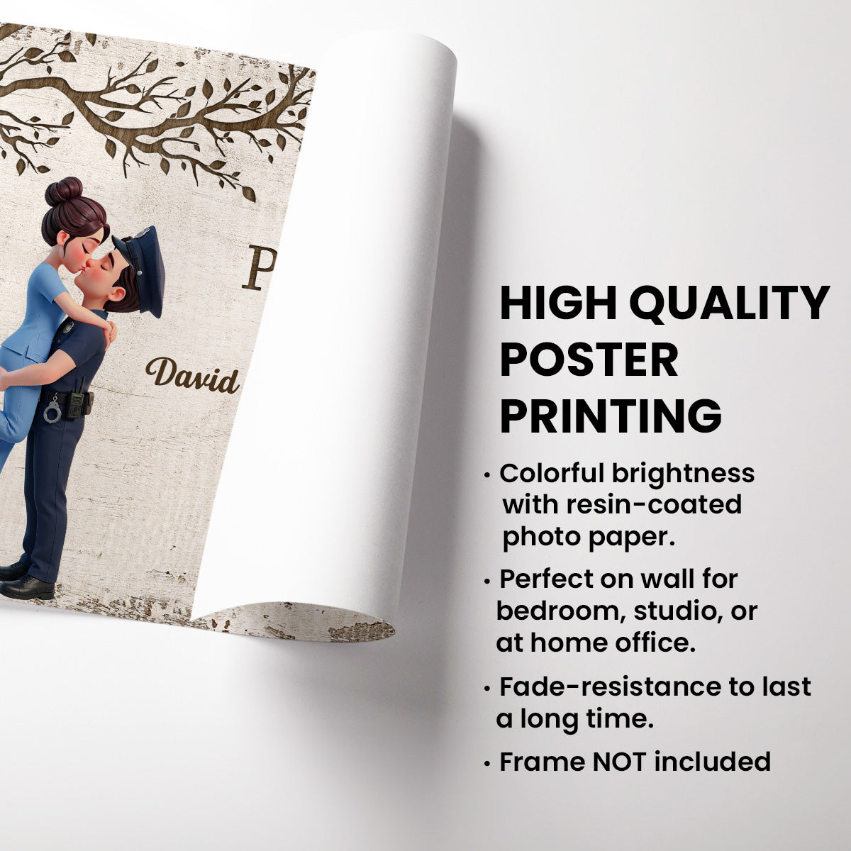 Eternal Love Proud Hero Couple Hugging Kissing Under Tree - Personalized Poster - Valentine's Day Gift For Couple, For Him, For Her, Nurse, Police, Firefighter, Army