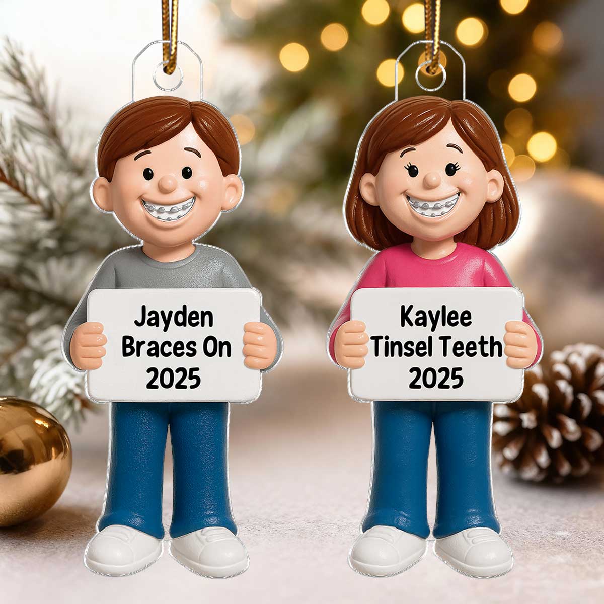 3D Effect Kids Braces Teeth Smile - Personalized Acrylic Ornament - Unique Christmas Keepsake For Boy Girl With Braces
