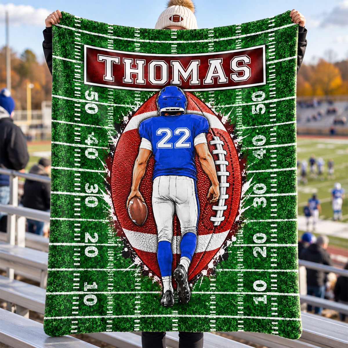 Custom Football Player - Personalized Fleece Blanket - Graduation Gift for Seniors, Christmas Gift for Sons, Grandsons