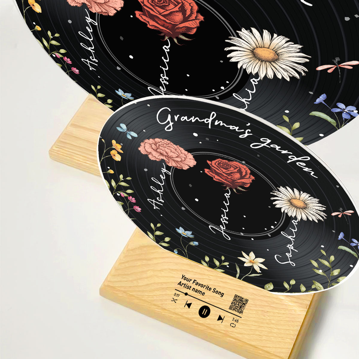 Grandma's Garden  Custom Vinyl Record Acrylic Song Plaque, Scannable QR Code, Personalized Birthday, Anniversary Gift for her and for him