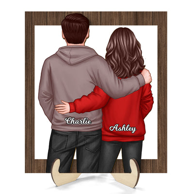 Couple Standing Back View Frame Personalized 2-layer Wooden Plaque