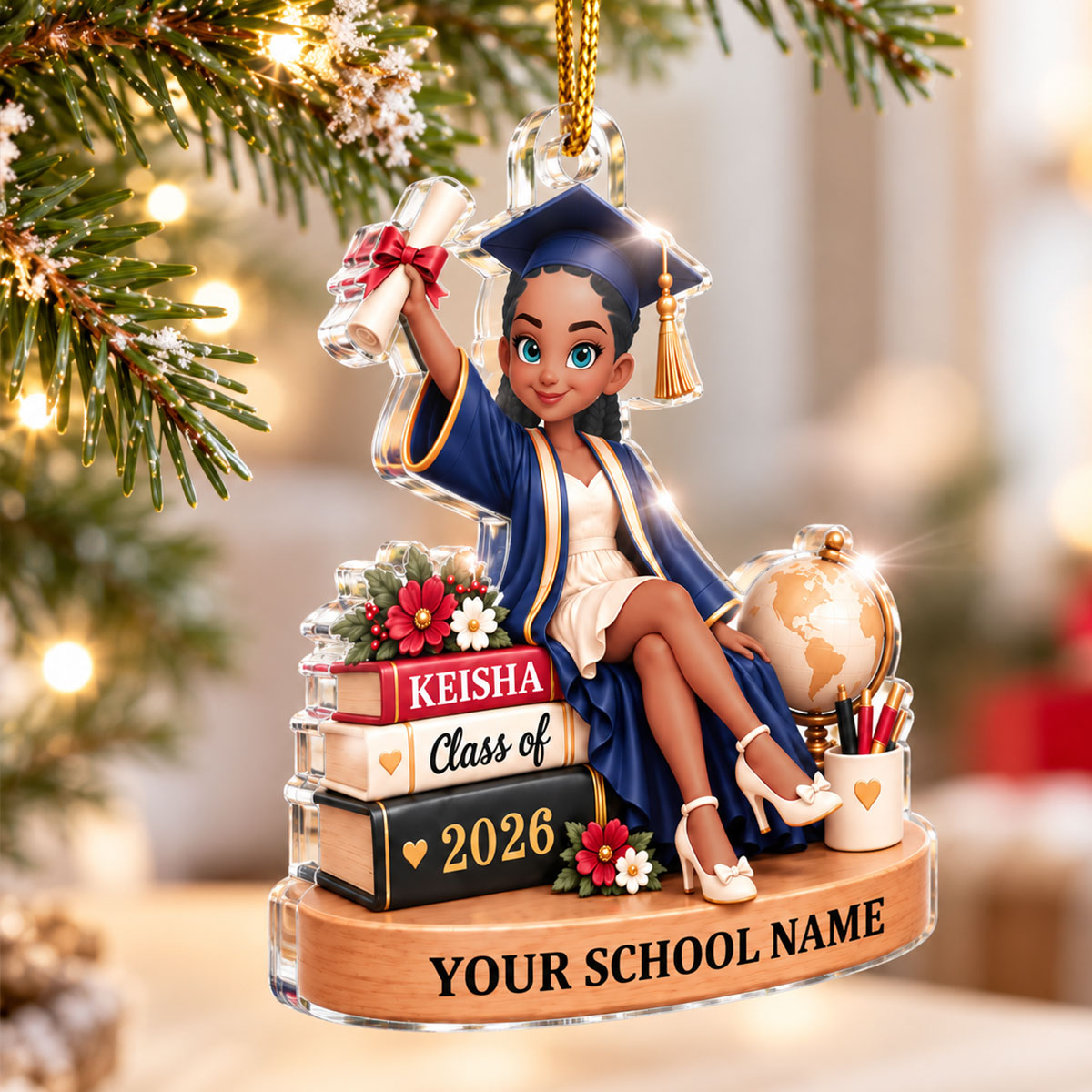 Beautiful Graduation Girl Class of 2026 2027 2028 2029 Keepsake - Personalized Acrylic Ornament - Christmas Gift, Graduation Gift For Graduates, Senior, Granddaughter, Daughter