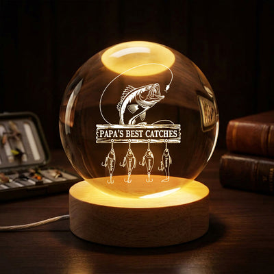 Daddy Grandpa Best Catch Fishing - Personalized Crystal Ball LED Night Light - Heartfelt Gift For Dad, Gift For Grandpa