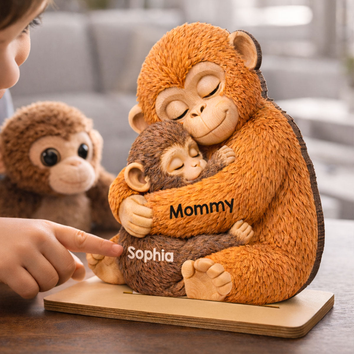 Mother Monkey & Children, Baby Monkey Punch - Personalized 2-Layered Wooden Plaque - Heartfelt Mother's Day Gift for Mom, Wife