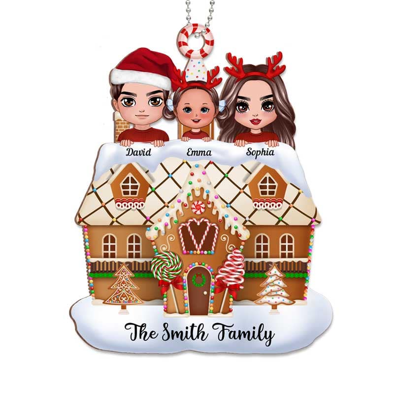 Doll Family Ginger Bread House Personalized Wooden Ornament