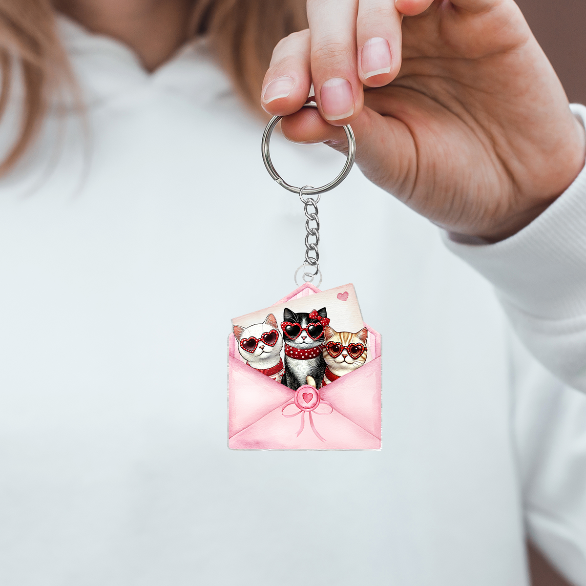 Cute  Cat In Letter Envelope Personalized Acrylic Keychain, Gift for Cat Mom, Cat Dad