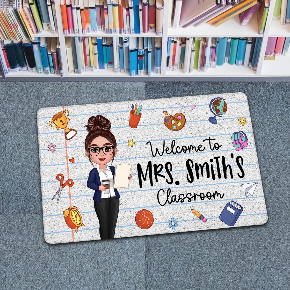 Teacher Notebook Pattern And Things Welcome To Classroom Personalized Doormat