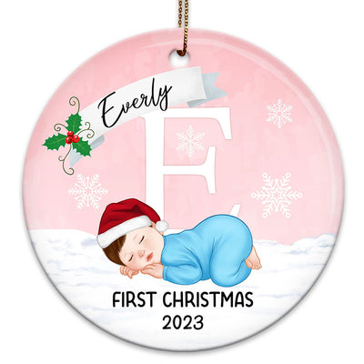 Baby First Christmas Newborn Personalized Christmas Circle Ornament