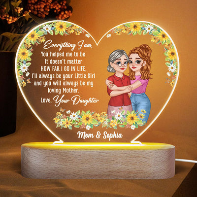 I‘ll Always Be Your Little Girl Mother Daughter Hugging Cartoon Personalized Acrylic Heart Plaque With LED Night Light
