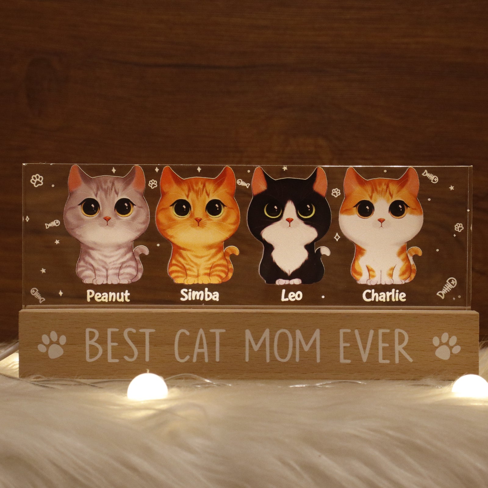 Gift For Cat Mom Personalized Acrylic Block LED Night Light