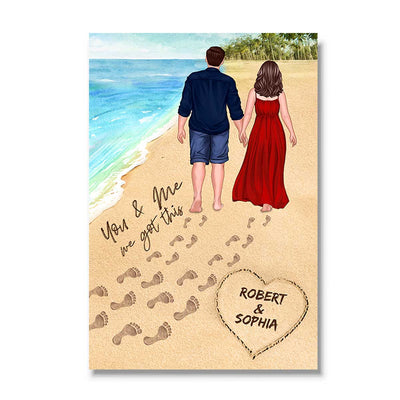 Couple Walking On Beach Footprints On Sand Personalized Vertical Poster