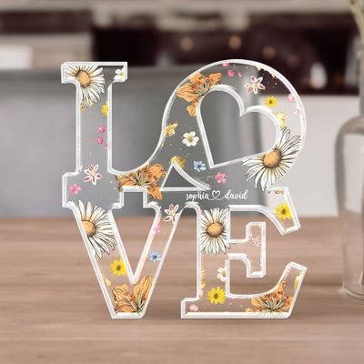 Custom Flower Printed Love Personalized Acrylic Block Plaque,  Gift for her, Gift for him