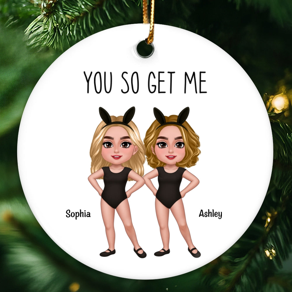 Besties Sisters With Bunny Ears Personalized Circle Ceramic Ornament, Funny Gift for Besties, Friends