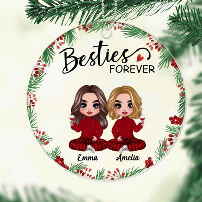 Holly Branch Besties Sisters Checkered Pants Personalized Acrylic Ornament