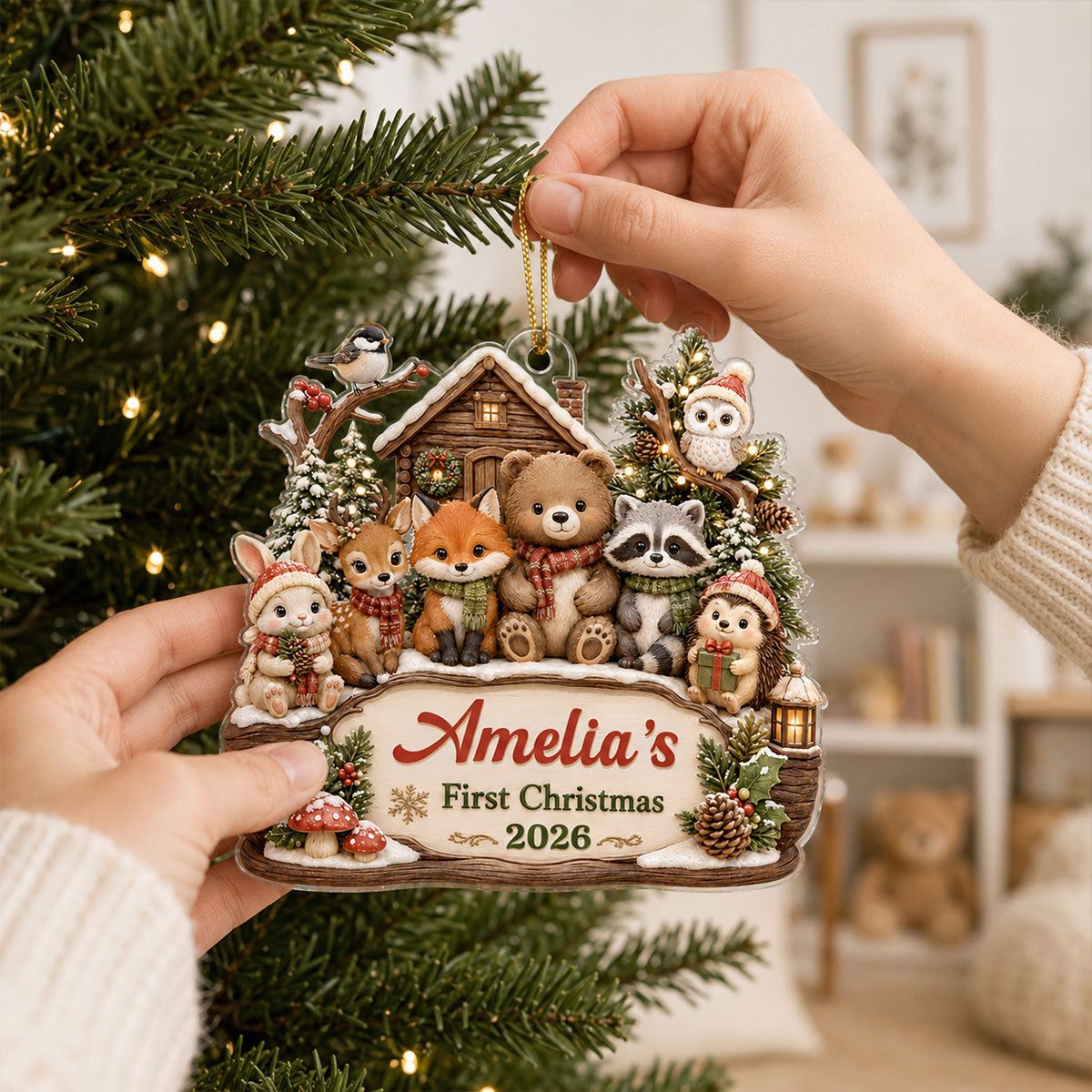 Baby's First Christmas Winter Woodland - Personalized Acrylic Ornament - Christmas Gift for New Mom, New Dad, Newborn