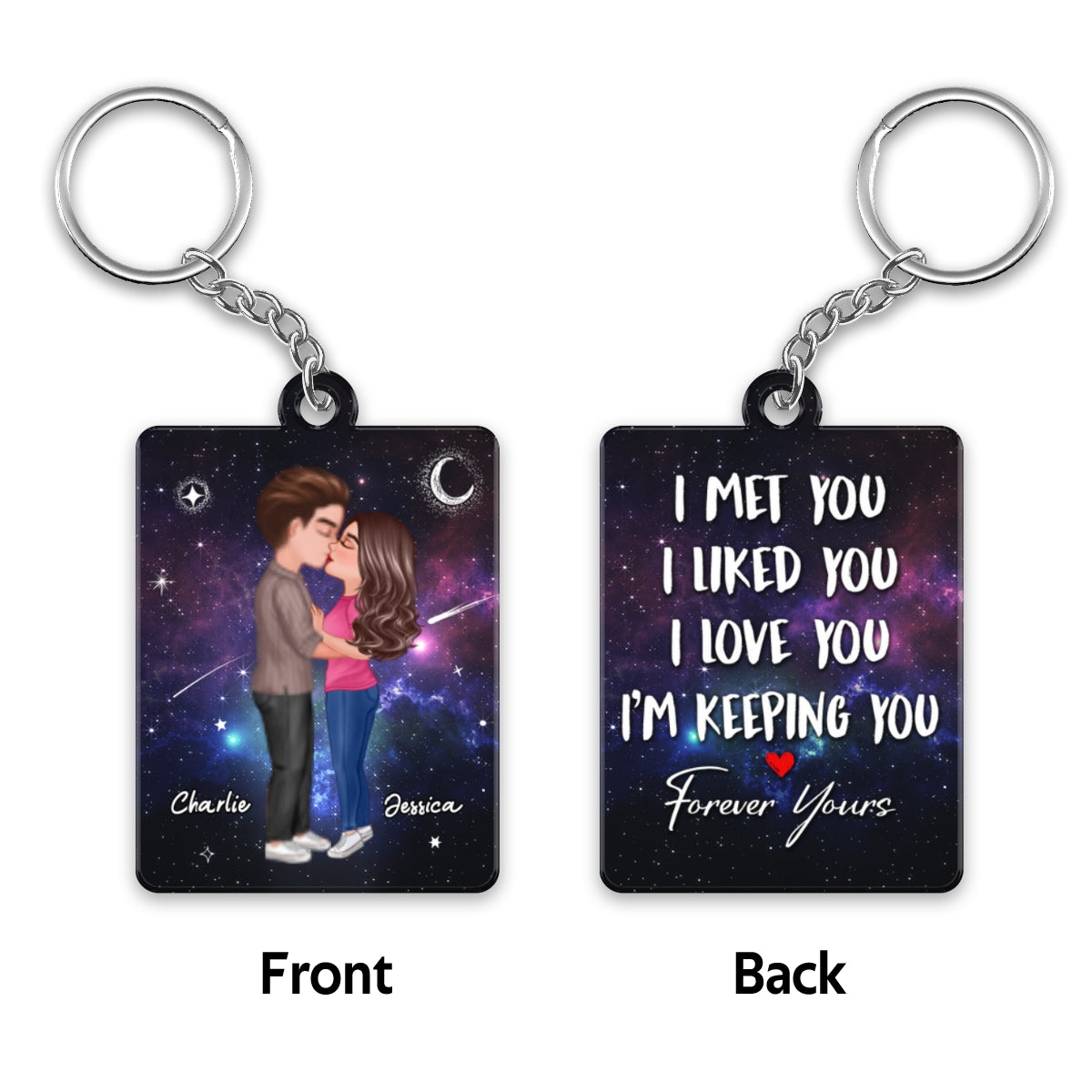 Doll Couple Kissing In Galaxy Night I Met You Personalized Acrylic Keychain