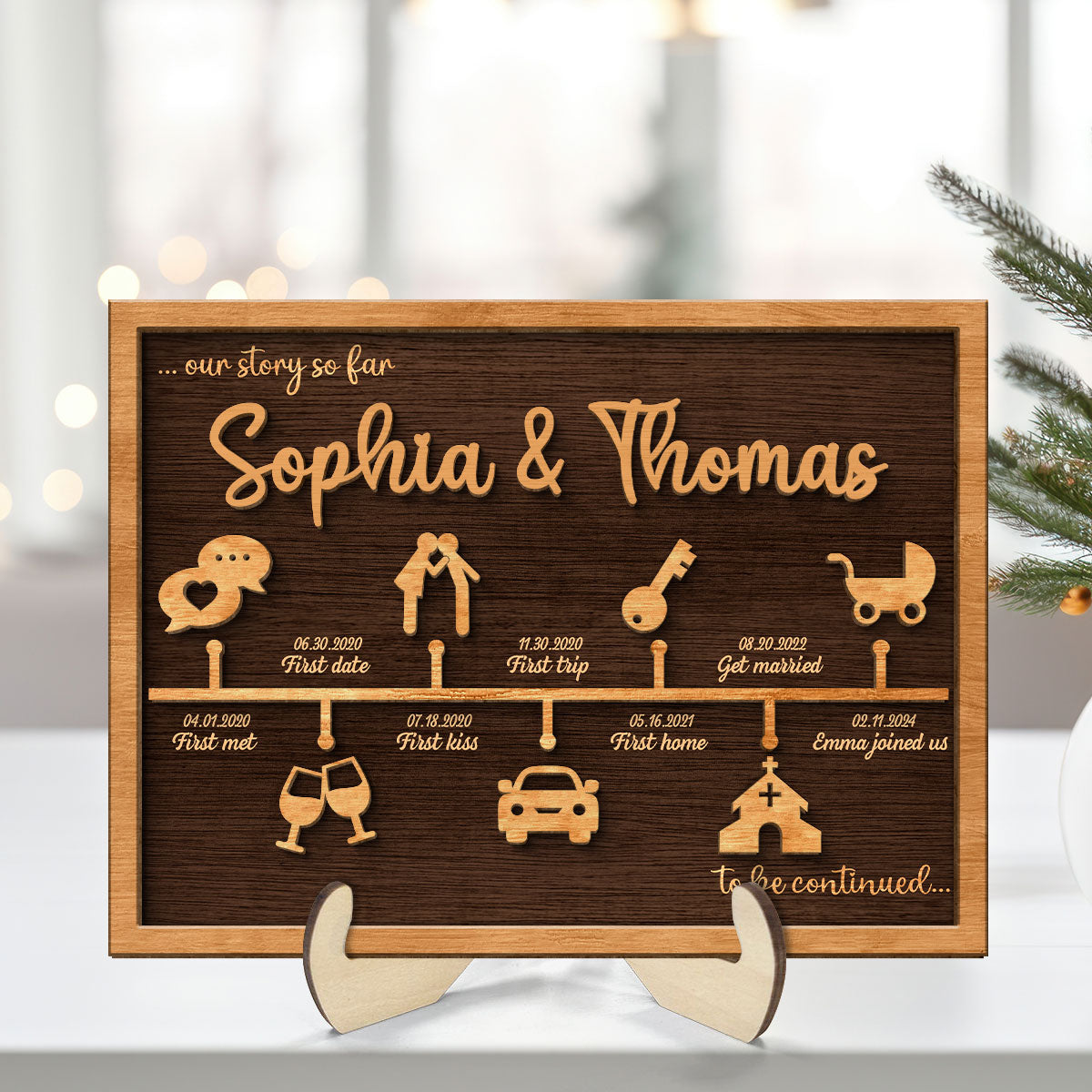 Love Story Timeline Anniversary Wedding Decor Gift For Couple Personalized 2-Layer Wooden Plaque