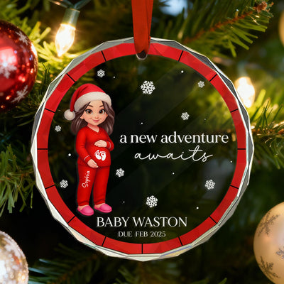 Christmas Pregnant Mom Baby Bump Pregnancy Expecting Baby Arriving - Personalized Glass Ornament
