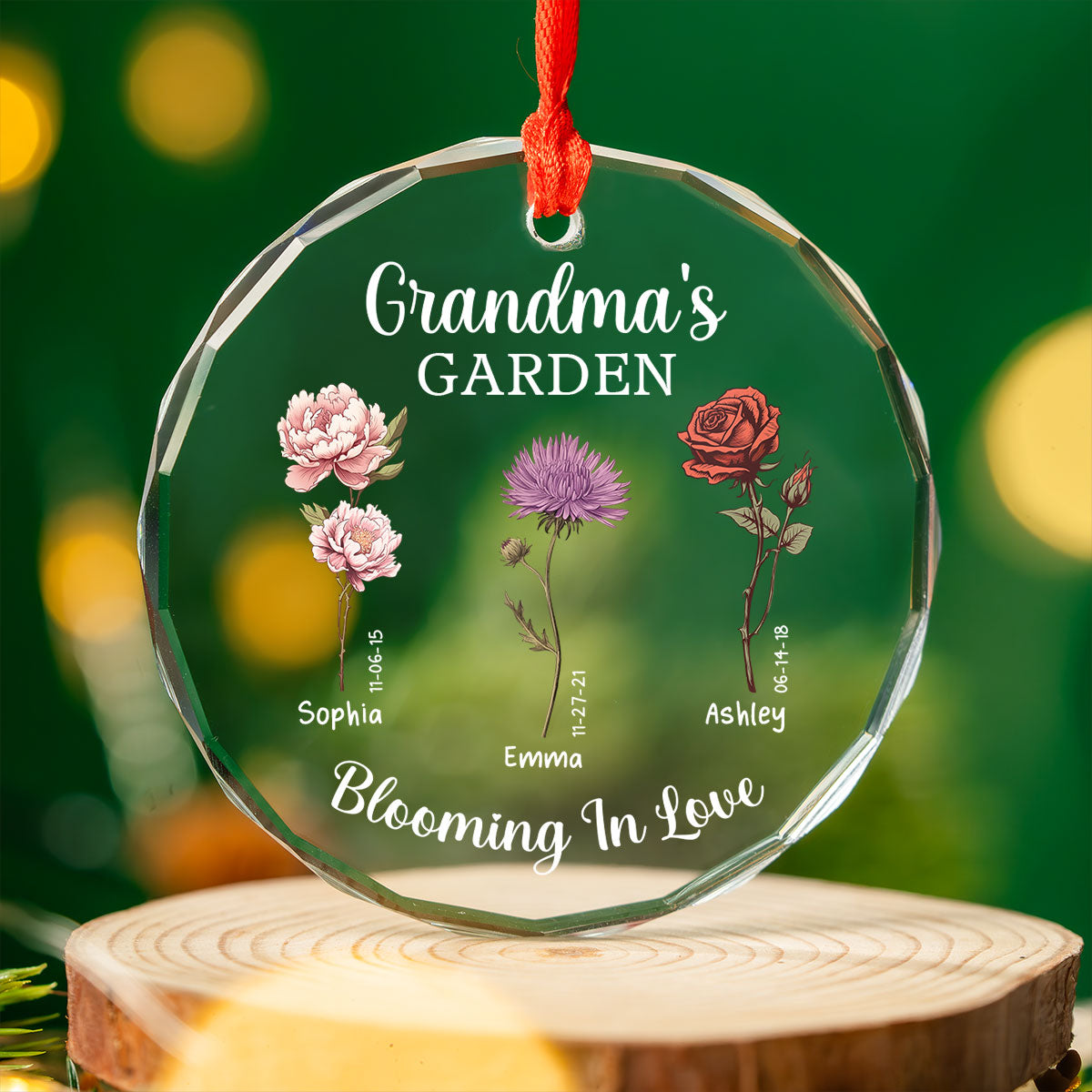 Grandma's Garden Blooming In Love Personalized Glass Ornament, Christmas Gift For Grandma Granddaughter Grandson