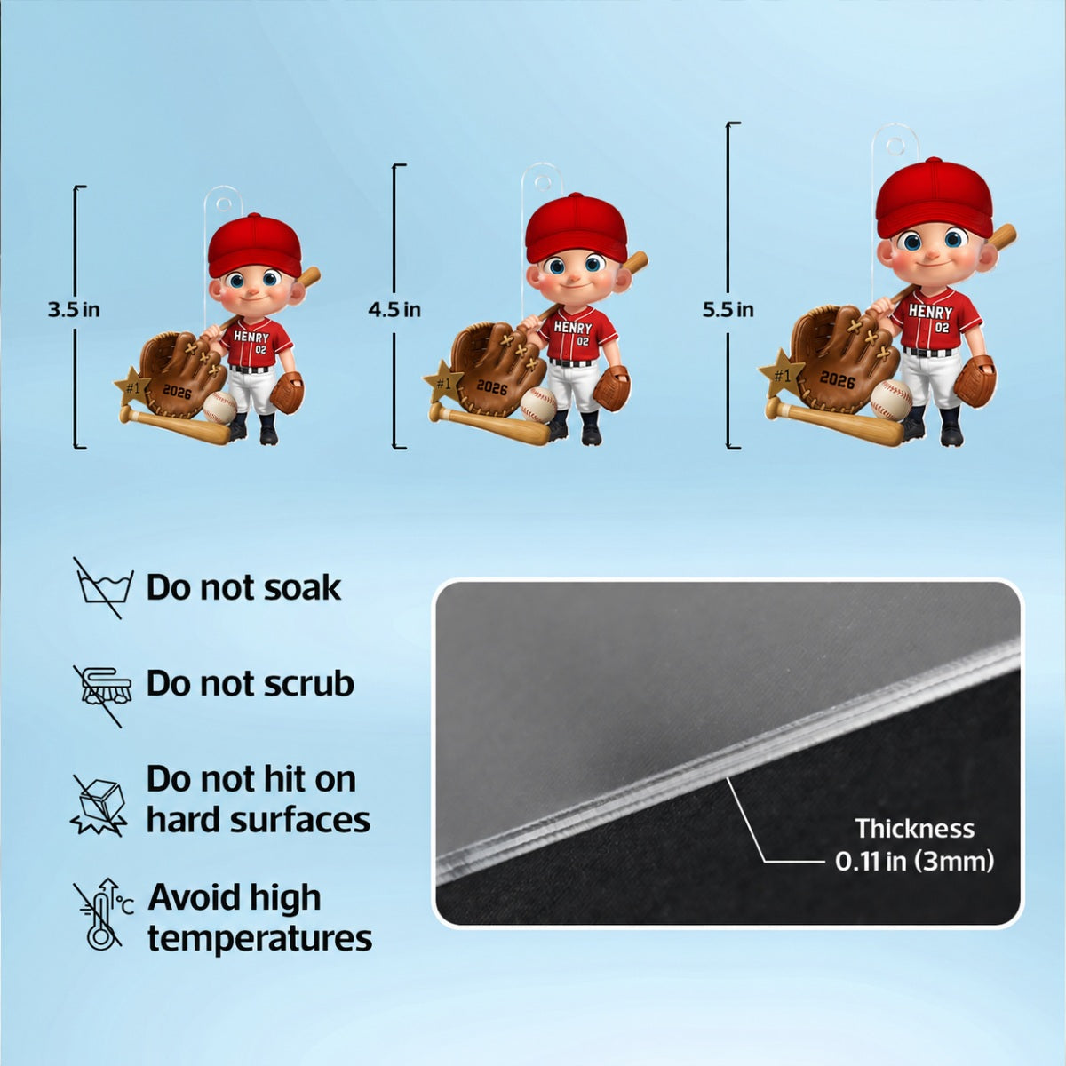 Baseball Player With Baseball Mitt Bat Ball - Personalized Acrylic Ornament - Gift For Kids, Grandkids