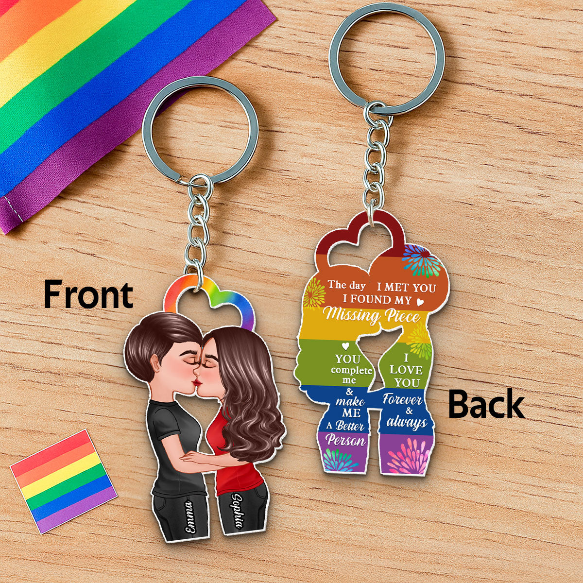 LGBTQ Couple Kissing Personalized Acrylic Keychain, Pride Month gift