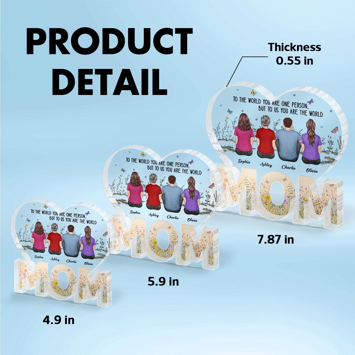 You Are The World MOM Back View Woman & Kids Personalized Acrylic Block Plaque, Mother‘s Day Gift For Mom