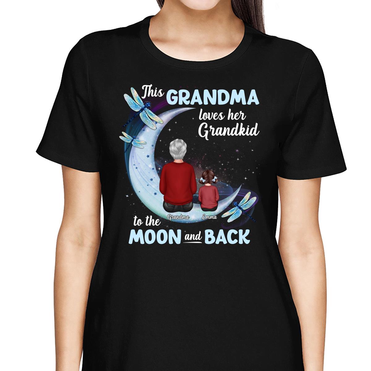 Grandma Loves Grandkids To The Moon Dragonfly Personalized Shirt