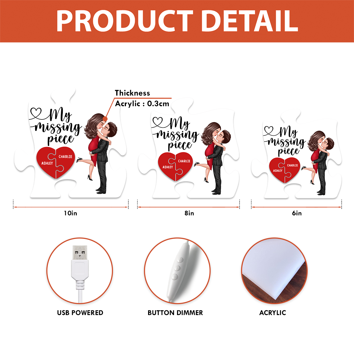 Couple My Missing Piece - Personalized Light Box - Heartwarming Gift For Couple