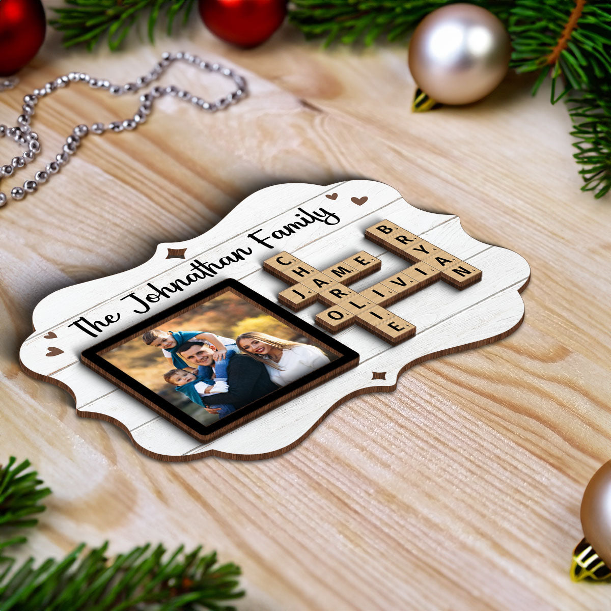 Family Crossword Puzzle Art Personalized Christmas Photo Frame Ornament, Hanging Photo Car Ornament, First Car Gift, Test Pass Gift