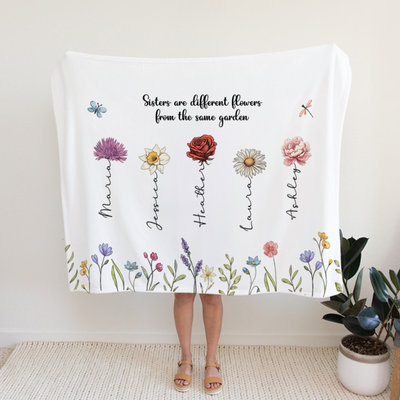 Sisters Are Different Flowers From The Same Garden Personalized Fleece Blanket, Christmas Gift For Sisters, Siblings, Besties