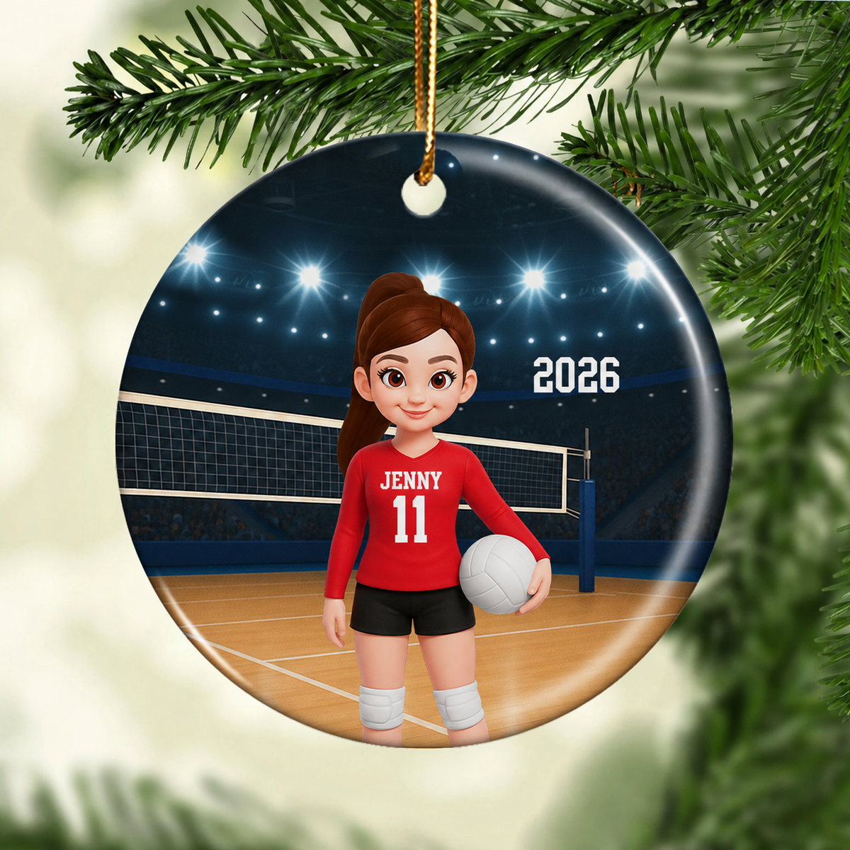 Volleyball Girl On Court - Personalized Ceramic Ornament - Christmas Gift For Teen Girl, Daughter, Granddaughter