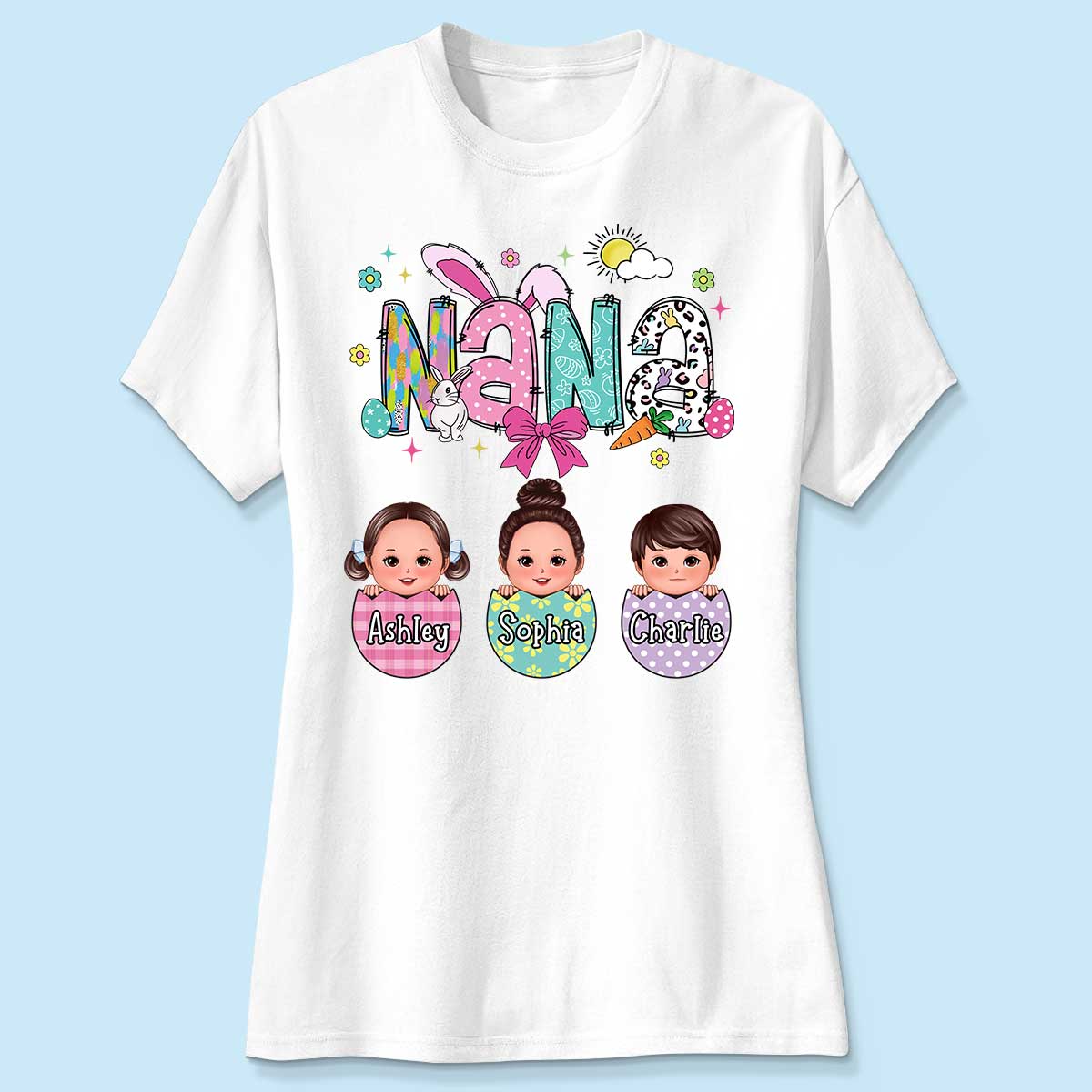 Grandma Mom Gigi Easter Eggs Kids Name Personalized Shirt
