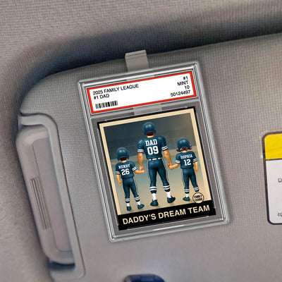 Football No. 1 Dad Man & Kids Trading Card Style Personalized Acrylic Car Visor Clip