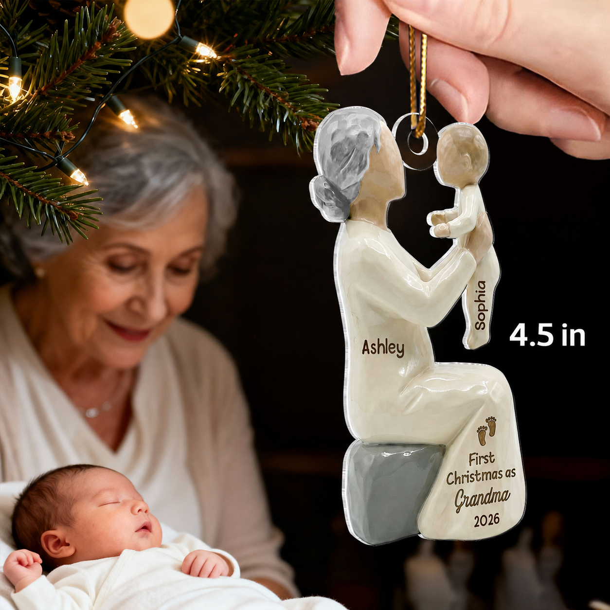 3D Effect First Christmas As Mom Grandma - Personalized Acrylic Ornament