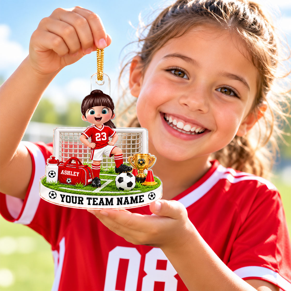 Soccer Kid Boy Girl Custom Name And Team Name - Personalized Acrylic Ornament - Christmas Gift For Soccer Players, Grandson, Son, Granddaughter, Daughter