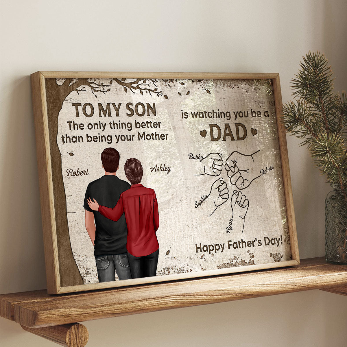 From Mom Dad To Son Watching You Be A Dad Fist Bumps Under Tree Personalized Poster, Gift For Son