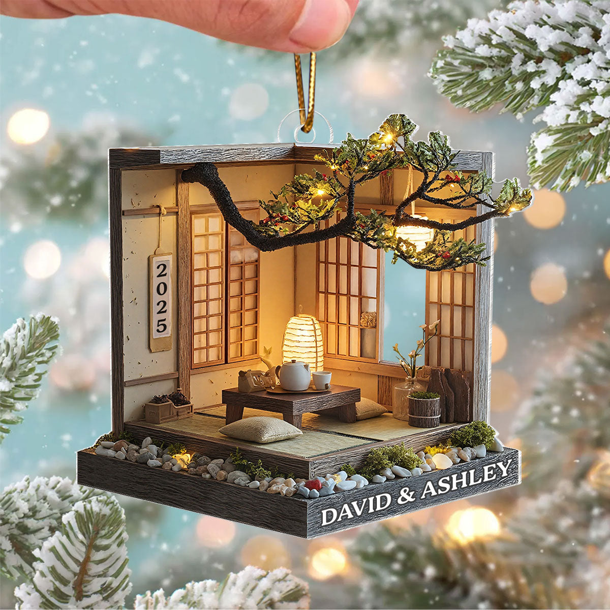 Zen Tea Room Japanese Minimalist Miniature - Personalized Acrylic Ornament - Christmas Gift For Him, For Her, For Couple