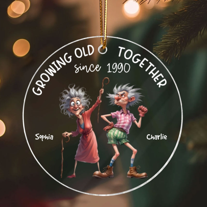 Quirky Funny Old Couple Elderly People Personalized Acrylic Ornament, Christmas Gift