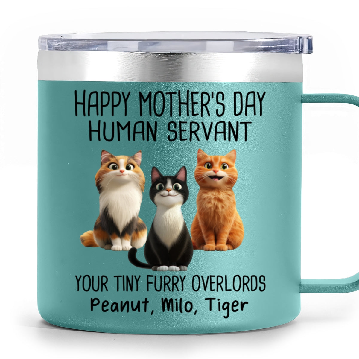 Happy Mother's Day Father's Day Human Servant Cartoon Funny Cats Personalized Stainless Steel Tumbler With Handle