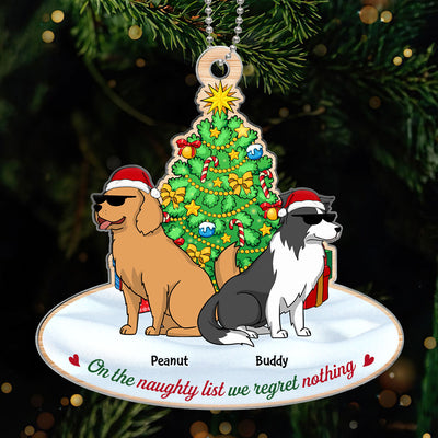 On The Naughty List We Regret Nothing Funny Cartoon Dogs Christmas Tree Personalized Acrylic Ornament