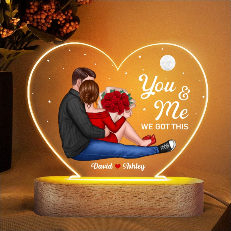 Couple Sitting Together Since Personalized Heart Acrylic Plaque With LED Night Light